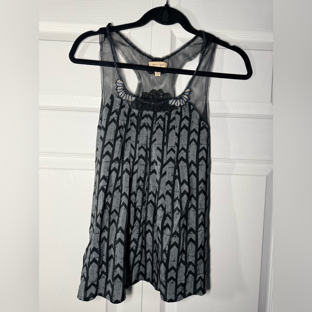 Y2K silence&noise 100% Silk Black and Gray Silk Blend Printed Shell